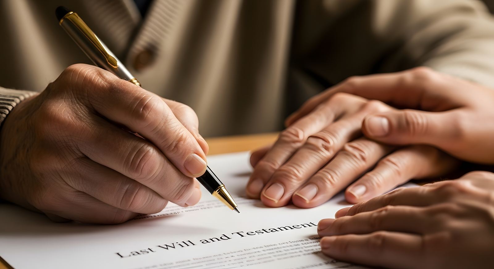Hands signing a last will and testament